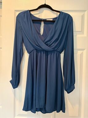 LUSH Blue Long-Sleeve Surplice Mini Dress
